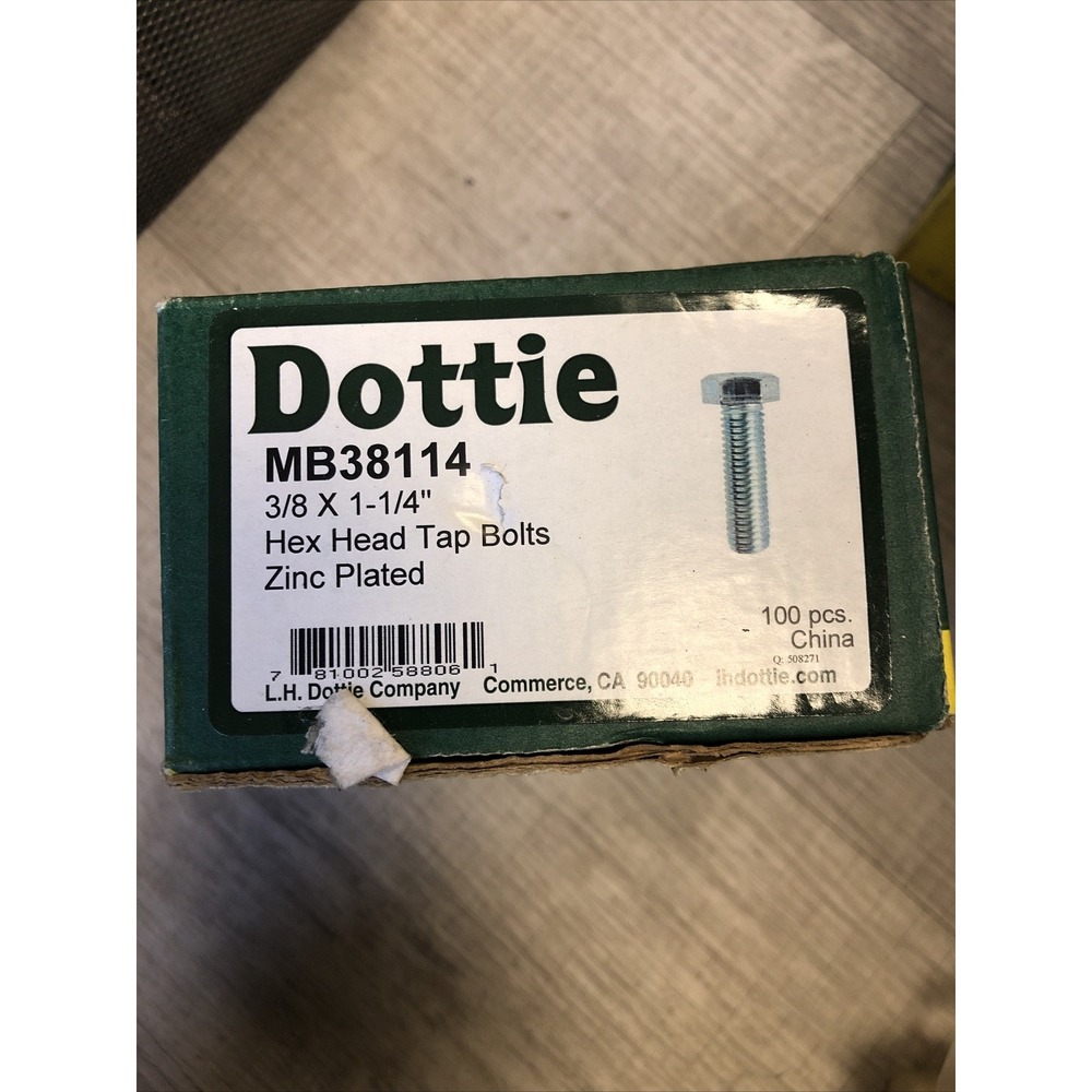 (100-Pk) Dottie Hex Head Cap Screws Grade 5 Zinc Plated 3/8" x 1.25" MB38114